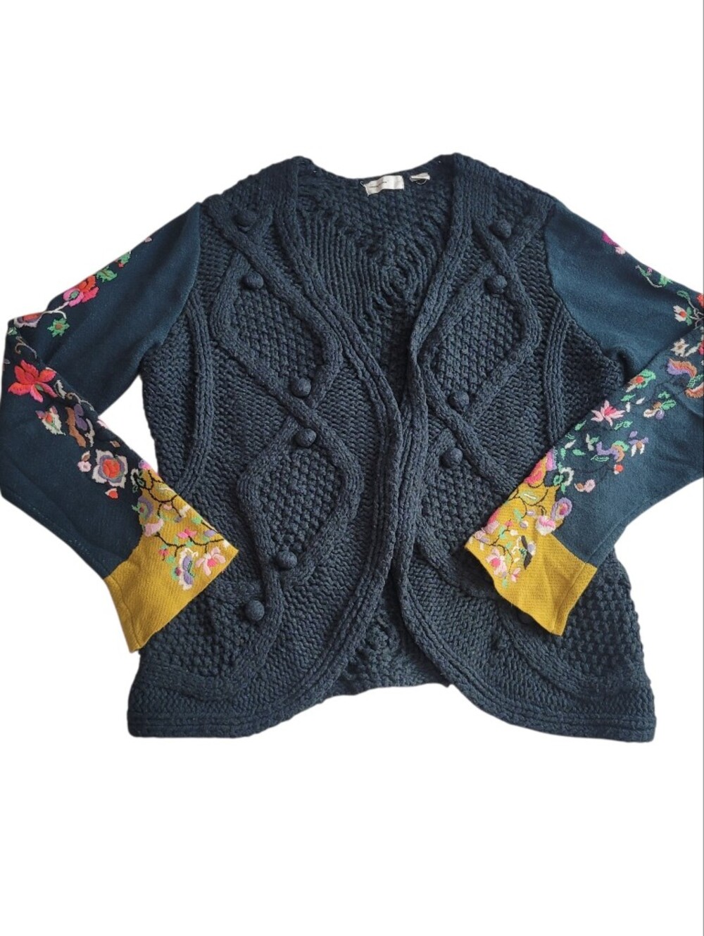 Anthropologie Sleeping On Snow Stitched Flora Embroidered Cardigan Sweater Sz L - Picture 6 of 12